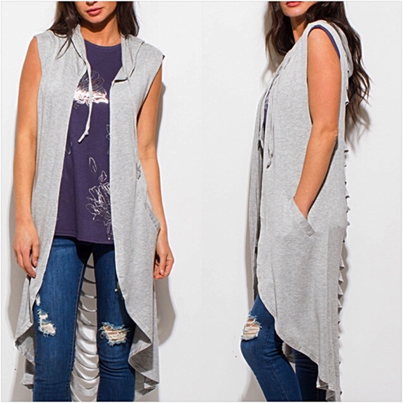 Distressed Duster Cardi Coverup Vest Hoodie OS SML - Picture 5 of 8